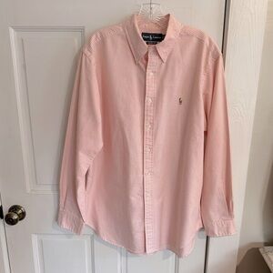 Ralph Lauren Light Orange and White Striped Oxford 100% cotton Shirt EUC